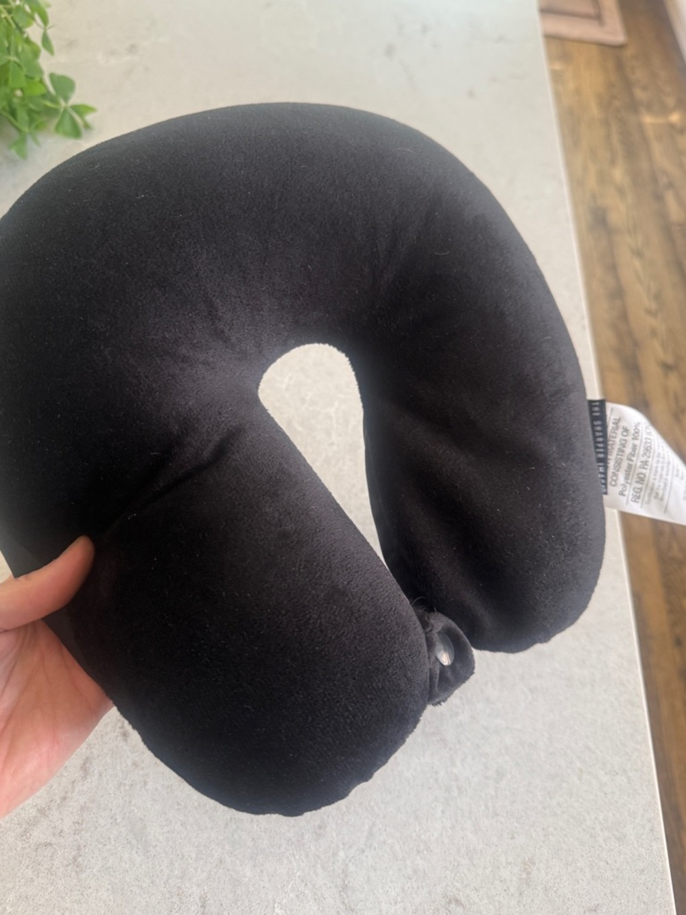 Sharper image beanie soft buttoned travel neck pillow navy blue